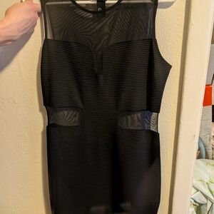 Sleeveless Black Mesh Panel Sheath Dress